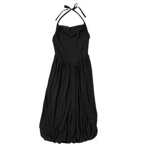 New Anthropologie Cowl-Neck Bubble-Hem Midi Dress $168 Size 4 Black Basque Waist